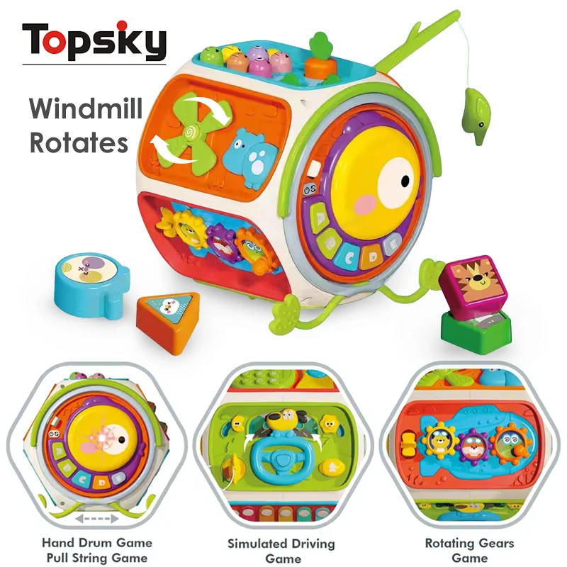 Montessori Educational Activities Sensory Busy Fidget Cube Baby Toys Multi-Functional Infant Toddler Activity Cube Fidget Toys