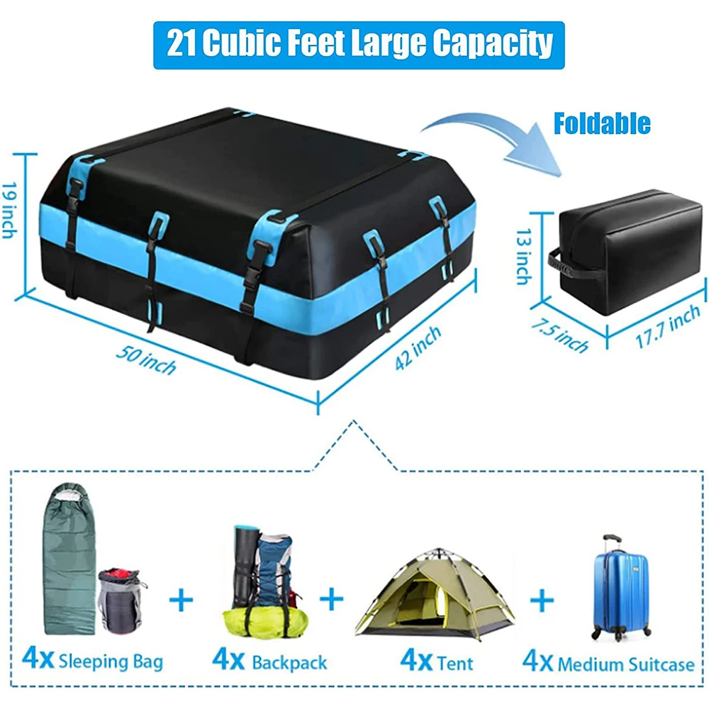 21 Cubic Feet Large Capacity Car Roof Top Bag Travel Luggage Carrier Waterproof Collapsible Car Rooftop Bag
