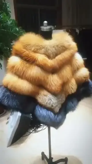 wholesale winter new color contrast european and american style medium long red fox silver fox fur cape