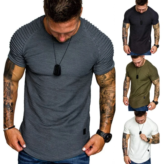 
SE3243 Mens boat neck blouse shoulder fold designs short sleeve oversized tshirt wholesale men 