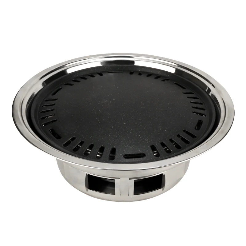 Customized Camping Outdoor Round Korean Barbecue Grill Desktop Stainless steel Roasting Pan Portable  Charcoal BBQ Grill