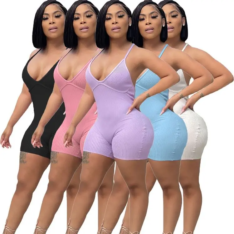 Женский Облегающий комбинезон Boutique летние короткие комбинезоны в рубчик с открытой спиной и