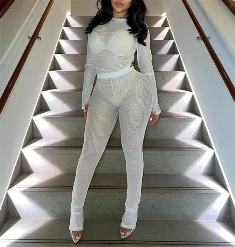 MT157-trendy women clothes see through net 2 piece set women sexy suit for women