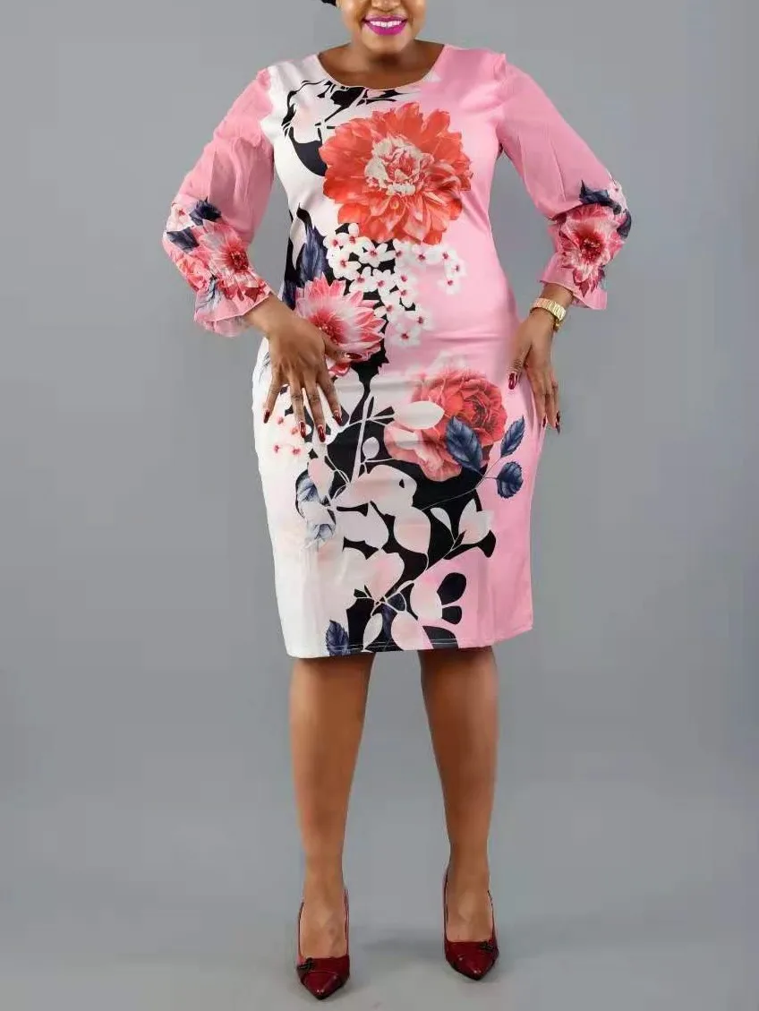 Wholesale Clothing Africa 2022 New Arrival African Clothes Plus Size Floral Print Casual Dresses For Women