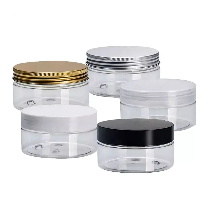 Empty Clear Wide Mouth Cosmetic Storage PET Plastic Jars with Screw Lid