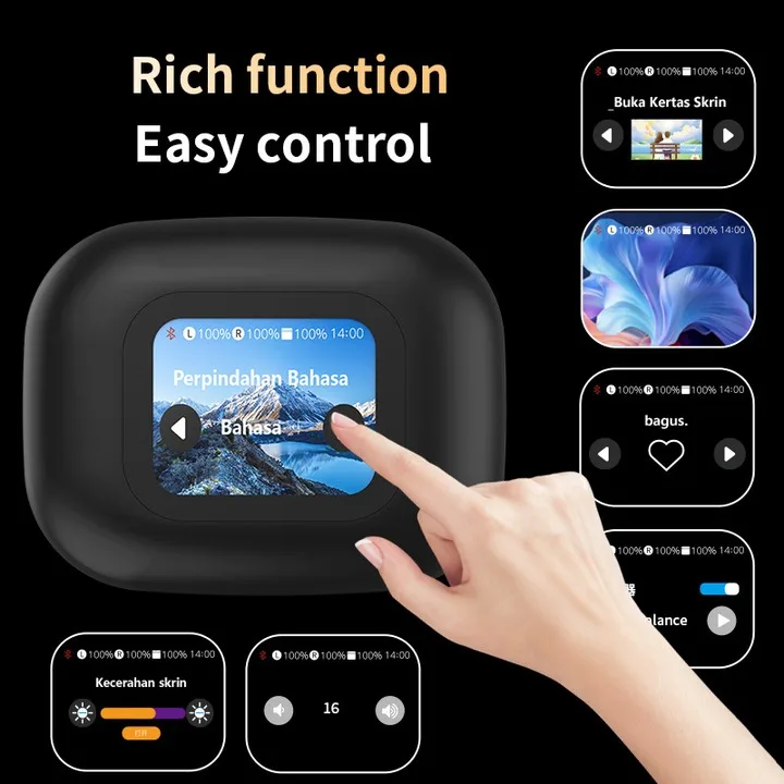 Touch Sensitive Color Screen Wireless Earphones Stereo Sound Long Battery Sports Noise Cancelling Earphones A16