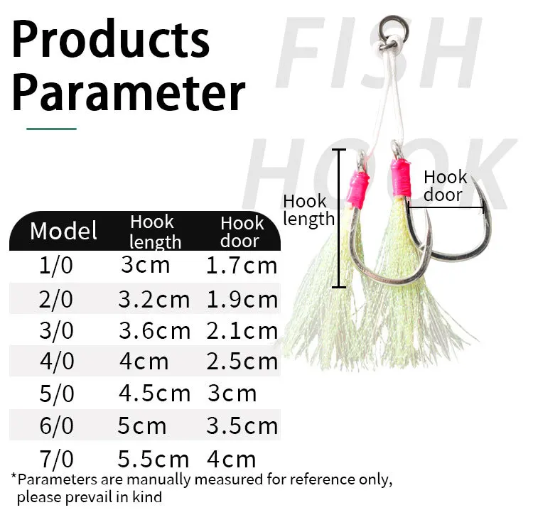 BKK8062 5X 1/0#-7/0# Saltwater Fishhooks Jigging Metal Sea double assist hook with Luminous silk Fishing Hook