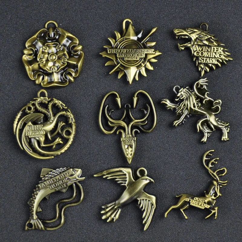 HOT GameofThrones anime keychain accessories 9 House Insignia Lannister Stark Martell Baratheon badge metal crafts key chains
