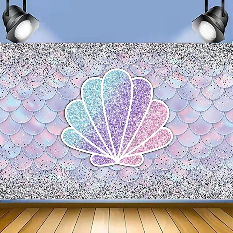 Hstyle Mermaid Backdrop Under The Sea Birthday Themed Photography Background for Girl Princess Birthday Party Cake Table Decors
