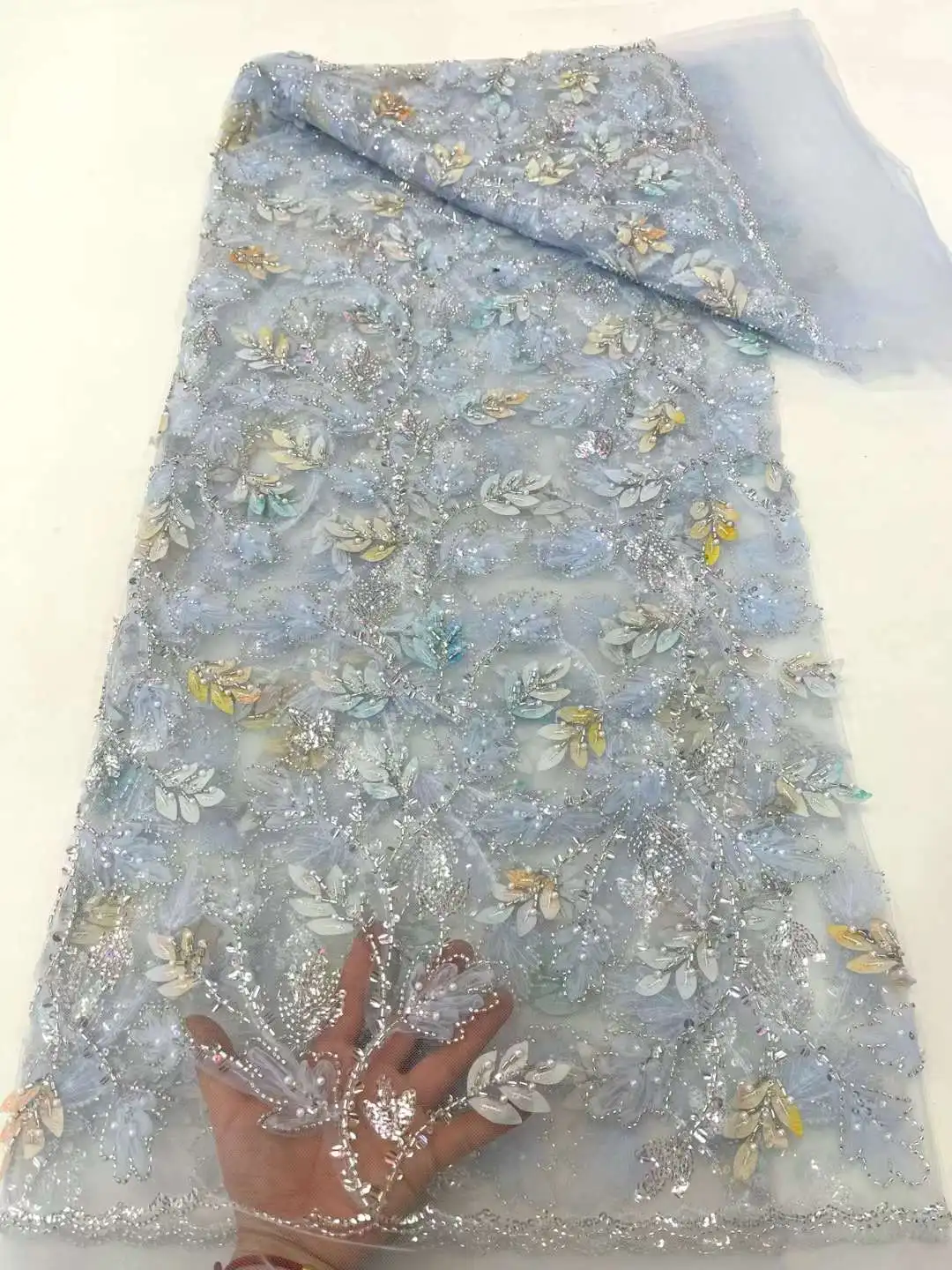Dubai green sequin lace fabric
