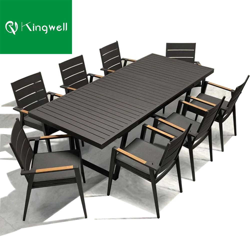 Уличная мебель для ресторана, металлический выдвижной обеденный стол, подлокотник из тикового дерева, Набор стульев для курорта и сада