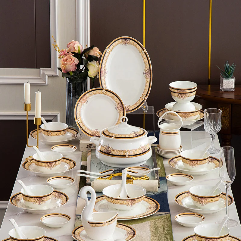 North American bowl and dish set family ceramic tableware set bone China plate European bowl combination tableware set