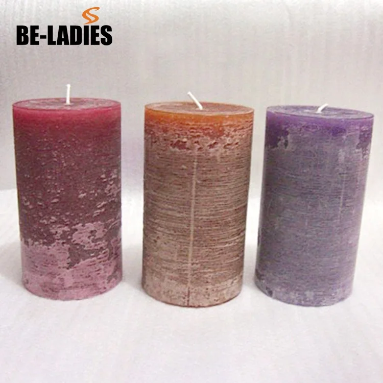 High end luxury fancy colorful handmade rustic fragrance oil paraffin wax pillar candle