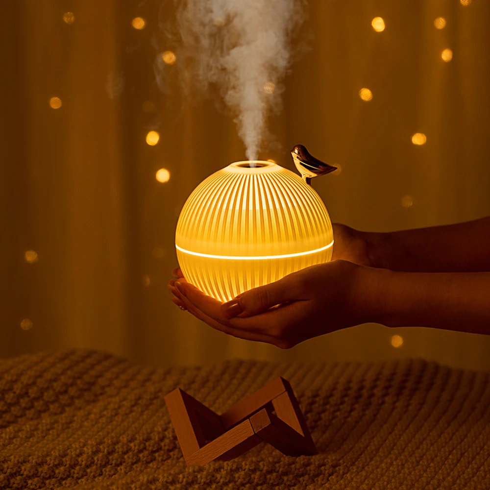 Moon Lamp Humidifier 330ml Mini Rechargeable USB Ultrasonic Night Light Desktop Humidifier Air Diffuser with wood stand base