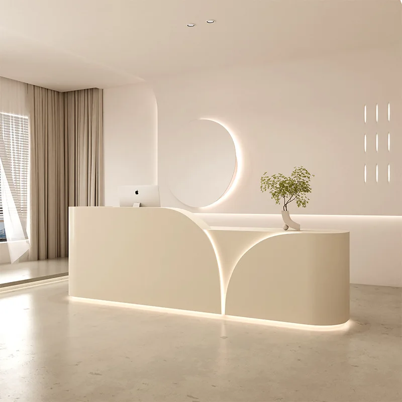 salon spa boutique nail beauty shop furniture custom white desk MDF or solid surface stone reception front counter