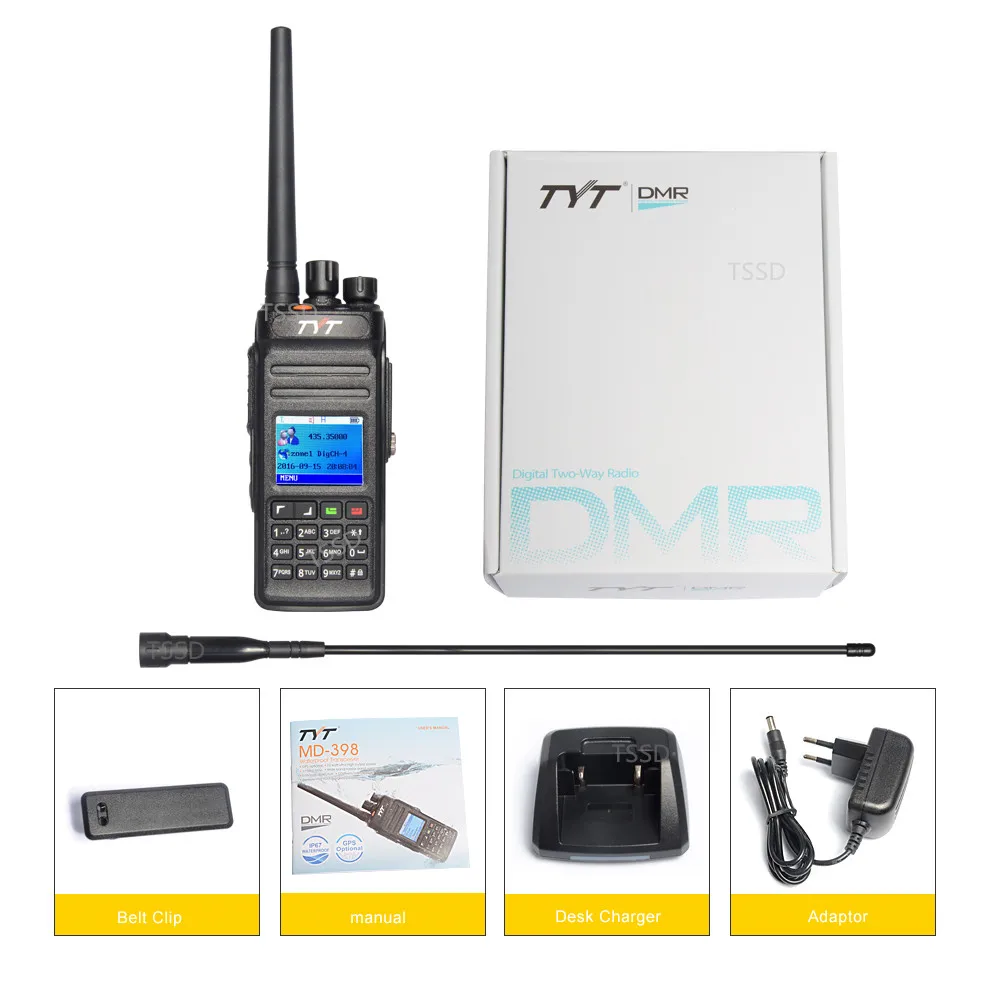 TYT MD-398 10 Вт DMR цифровое радио IP67 водонепроницаемость до 1000 каналов рации с 2 антеннами высоким коэффициентом усиления