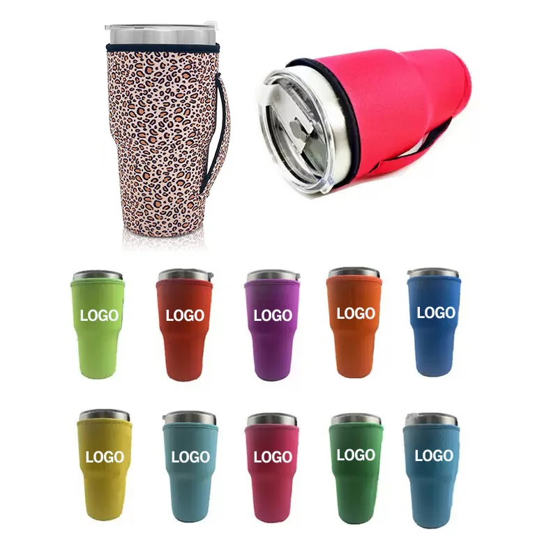 Wholesale durable Non Slip Surface custom logo Cold Drinks Beverages 3 Pack Reusable Neoprene Coffee Cup Sleeve with Handle