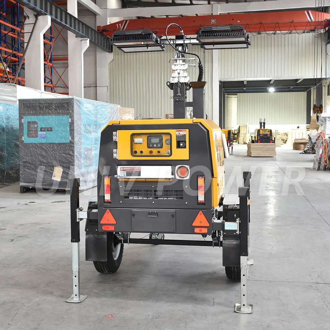 Towable diesel light tower with 10 kw generator silent type