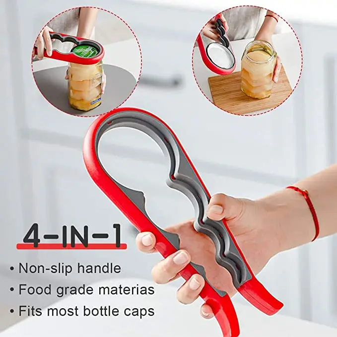 Kitchen Multifunctional Adjustable 4 in 1 Kitchen Lid Silicone Slip Jar Bottle Can Opener