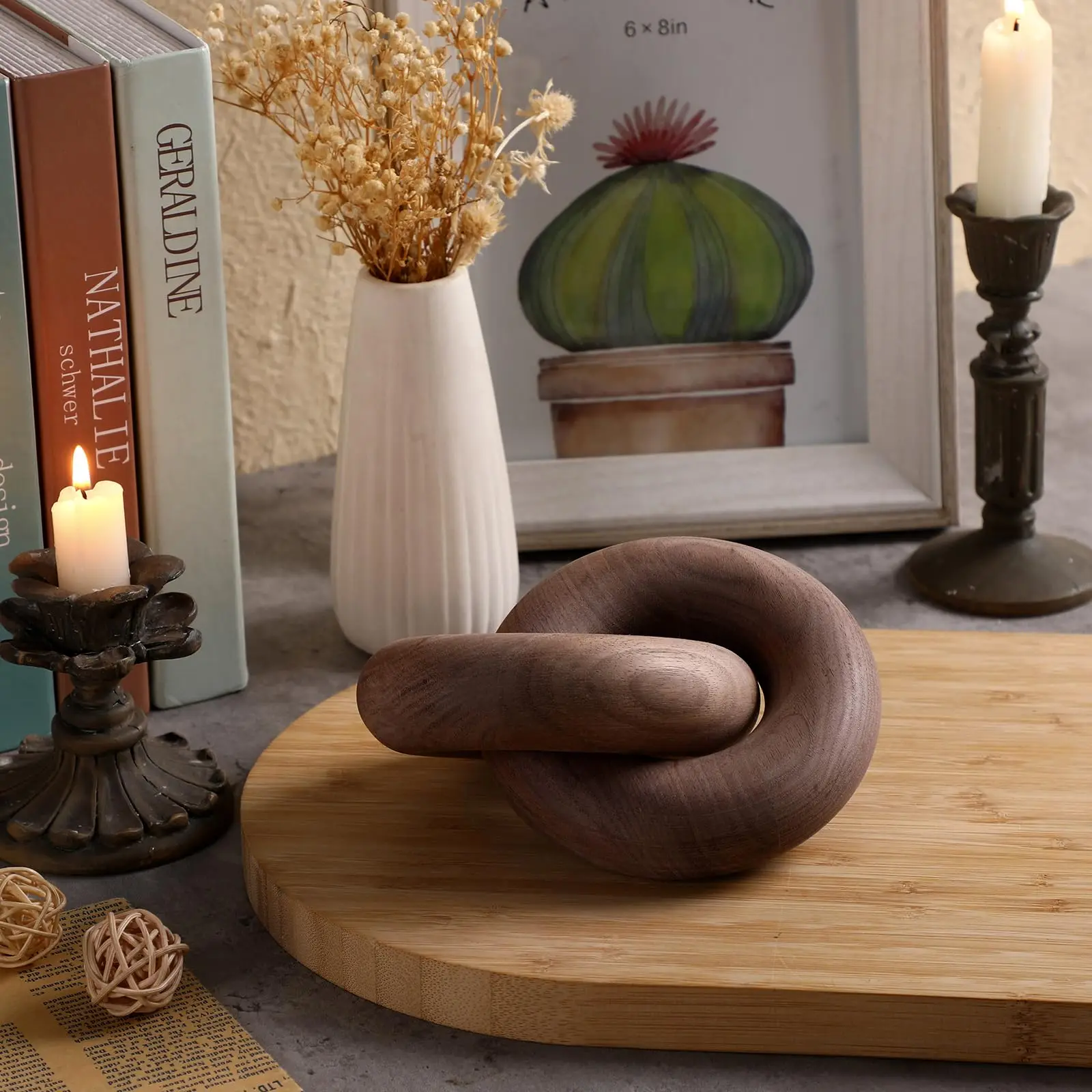 Wood Chain Link Decor- 2 Link Wood Chain Coffee Table Walnut Knot Decor Decorative