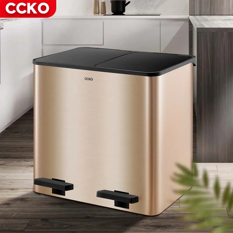 Для кухни ресторана 18L 30L золотого и серебряного цвета большой золотой двойной Чана для мусора металлические мусорные ведра мусорное ведро стали с педалью крышкой