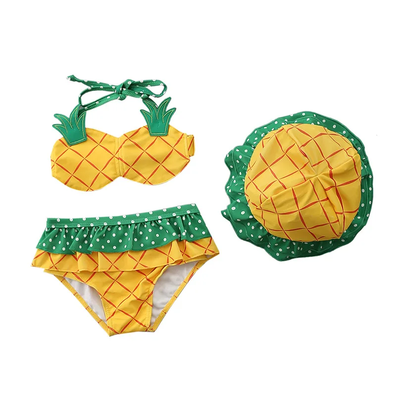 Split cute pineapple three-piece swimsuit for children and babies
