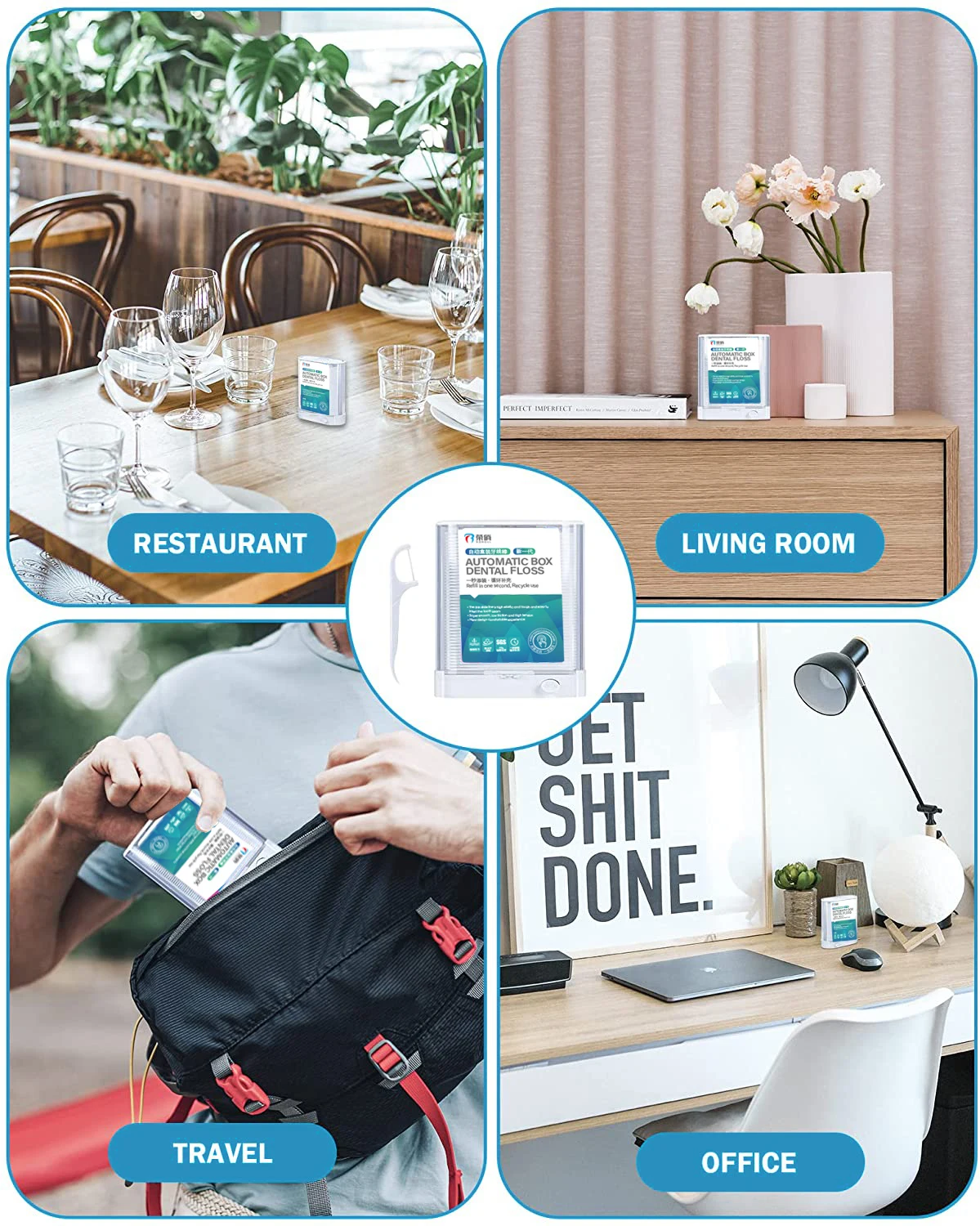 Meyarn Dental Floss Pick Dispenser Pop-Up Automatic Holder with 88 Count Dental Floss Sticks Portable Storage Box Toothpicks