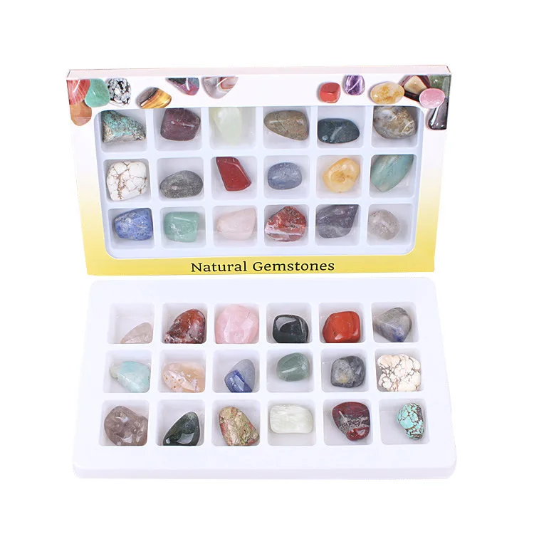 Natural 7 Chakra Crystal Stone Tumbled Different Mineral Rock Crystal Gemstone Set BOX