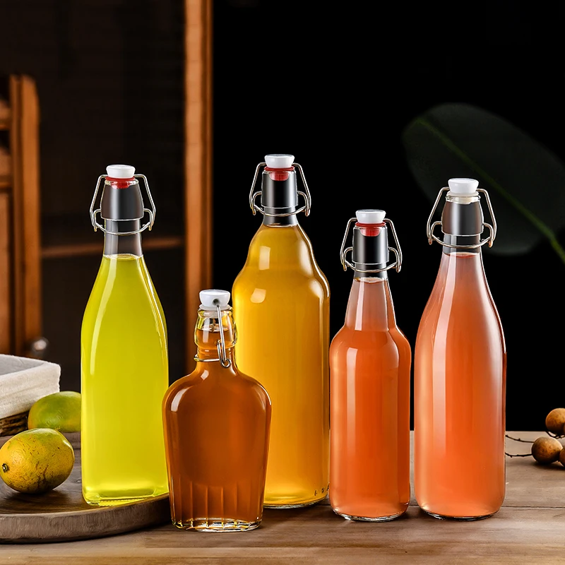 750ml 1000ml Classic Unique Easy Flip Lid Clear Drink Beer Wine Water Bottles Glass Swing Top Bottle with Airtight Stopper Cap