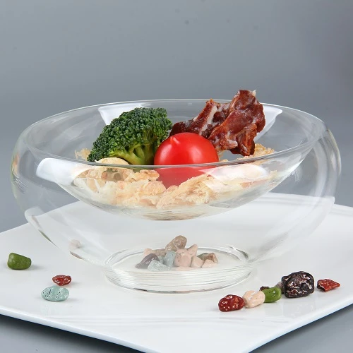 Double-layer hollow bottom glass fruit and vegetable salad bowl glass tableware cookware