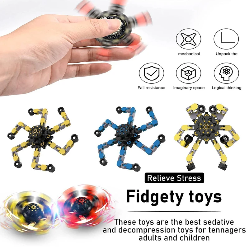 Amazon Top Seller Stress Relief Finger Fingertip Toys with Transformable Chain Mechanical Top Gyro Sensory Fidget Spinner Toy