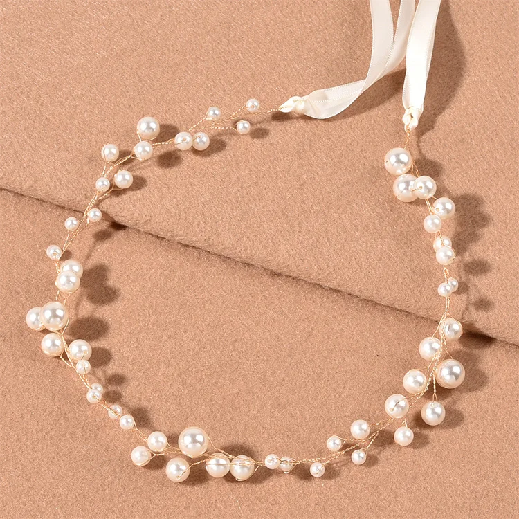 Лидер продаж Регулируемый жемчуг платья для вечеринок; Свадебный венок; Украшение для волос невесты; Ободок для волос в виде короны гирлянда повязка на голову для девочек