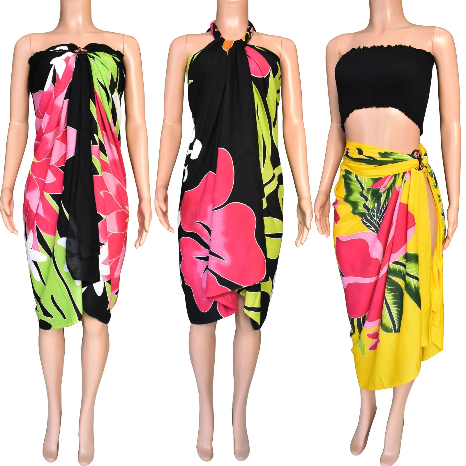 Wholesale custom floral sarong indonesia beachwear pareo beach sarongs hawaiian sarongs for woman