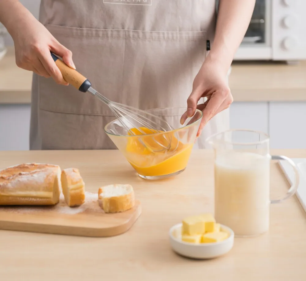 Pinmoo, классический дизайн, ручной венчик для яиц из нержавеющей стали с ручкой из бечевой древесины