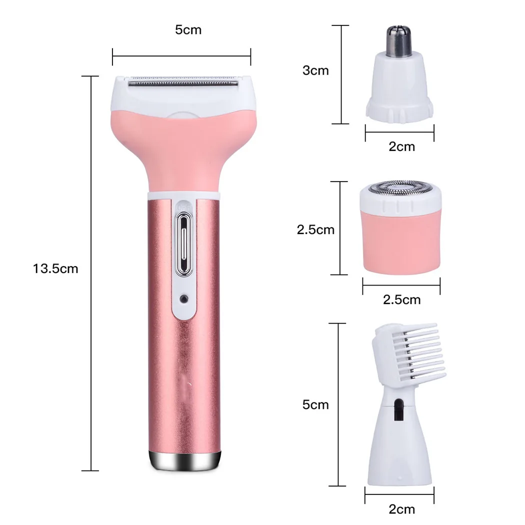 Portable 4 In 1 Lady Shaver Hair Removal Device Electric Nose Eyebrow Trimmer Washable Face Body Bikini Hair Scraper