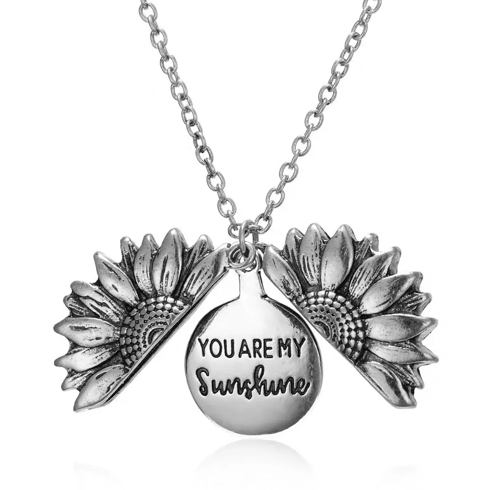 Yiwu Welwish Wholesale Women Metal  Engraved Gift Sunflower Expandable Necklace For Beloved