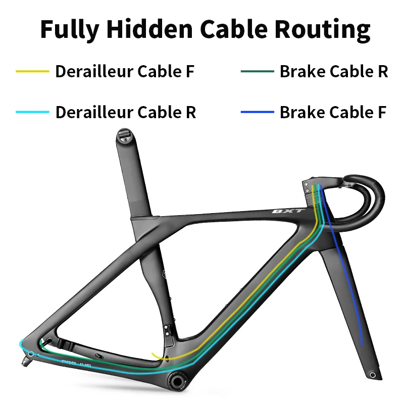 BXT New Road Frame Carbon Fiber T1000 2024 Fully Hidden Line Di2 Disc Brake BSA Lightweight With Handlebar Road Bicycle Frames