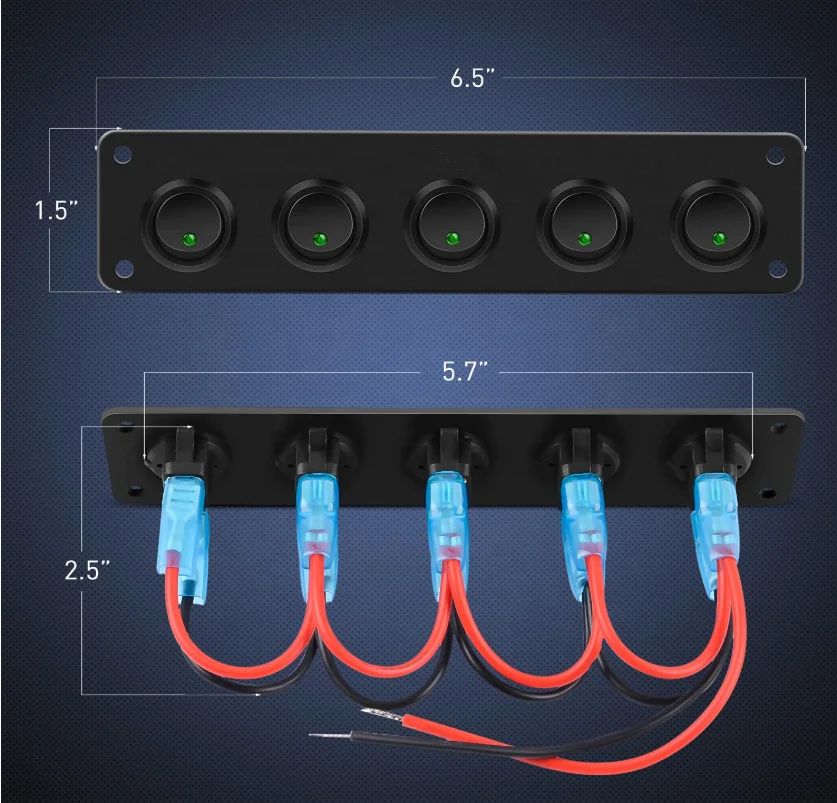 WattBons 5 Gang 3 Pin Rocker Switch Panel 20A Waterproof On Off 12V /24V Toggle Switch for Cars Trucks Boats