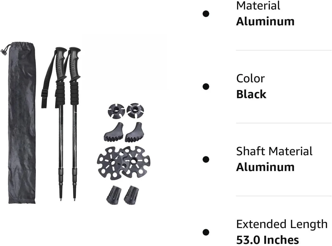 Nordic Ultralight Trekking Telescoping Poles Walking Hiking Foldable Cork Handle Pull String Rope Locking Rubber Tip Outdoor