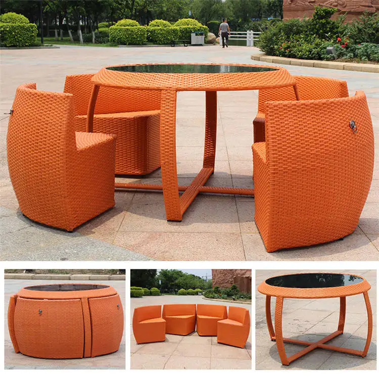  Garden Rattan Space Saving Dining Chair Table Handmade Wicker Outdoor