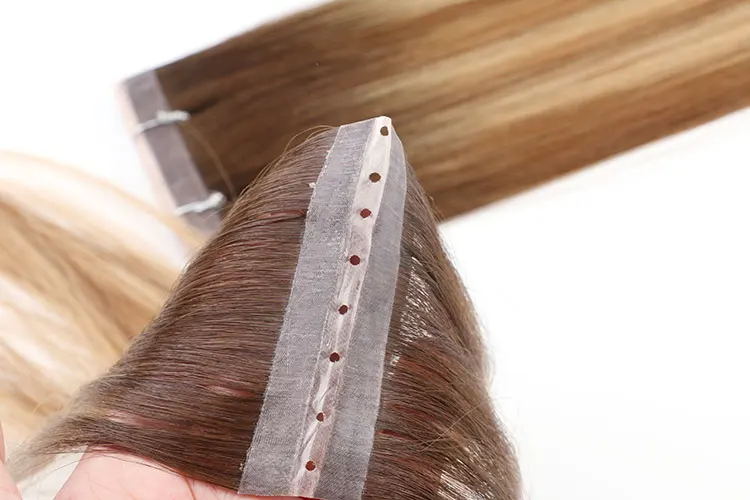 Deluxe Russian Remy Cuticle Intact Human Hair Weft Extension, Micro Bead Twin Tabs Tape Hair