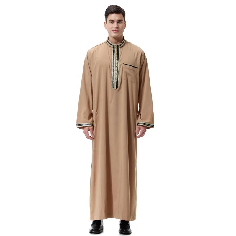 
Custom Logo Muslim Abaya New Design Men Thobe Fashion Islamic Clothing Style Men Polyester Thobe 