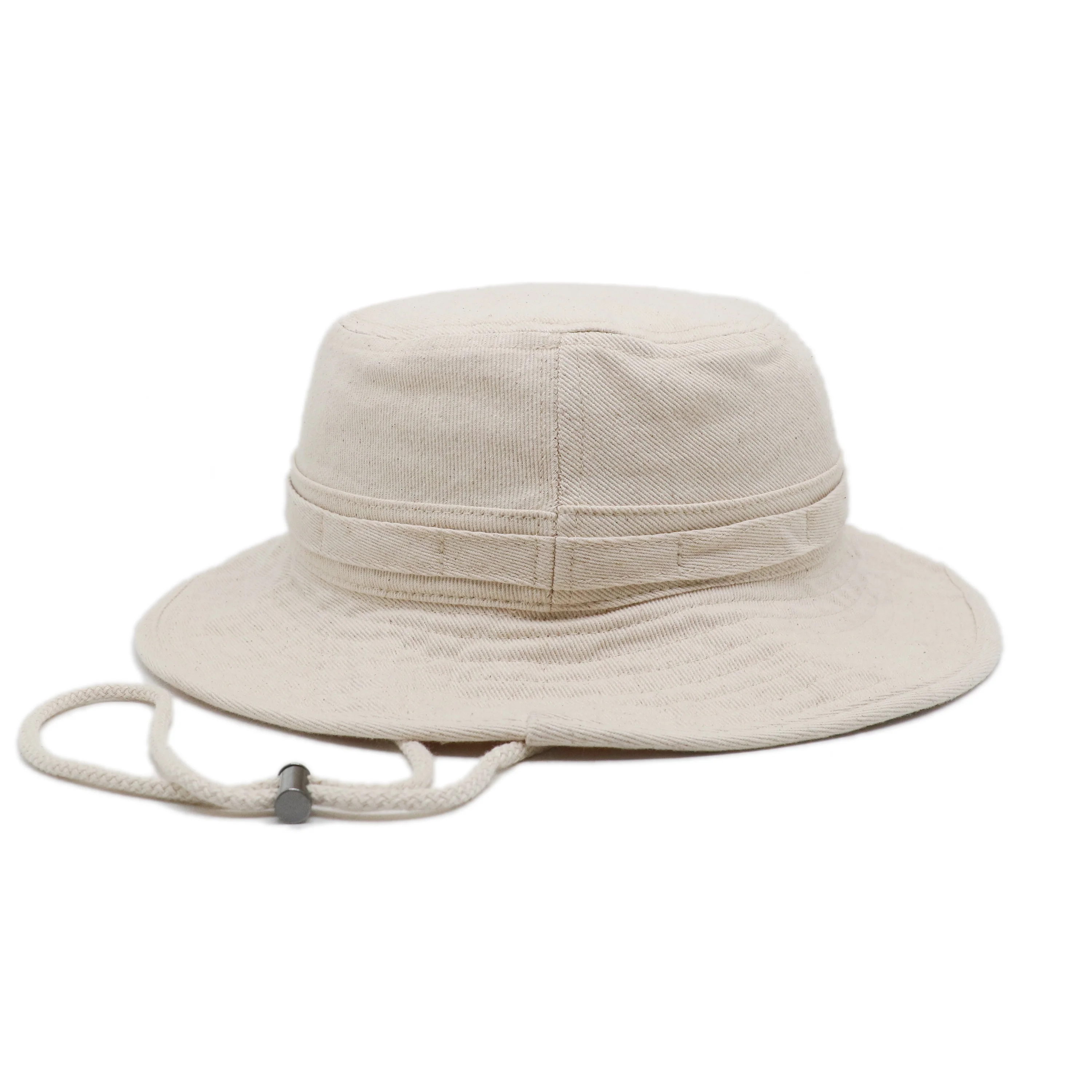 High Quality 100% Organic Cotton Outdoor Boonie Fisherman Safari Hat Custom Woven Label Bucket Hat With String