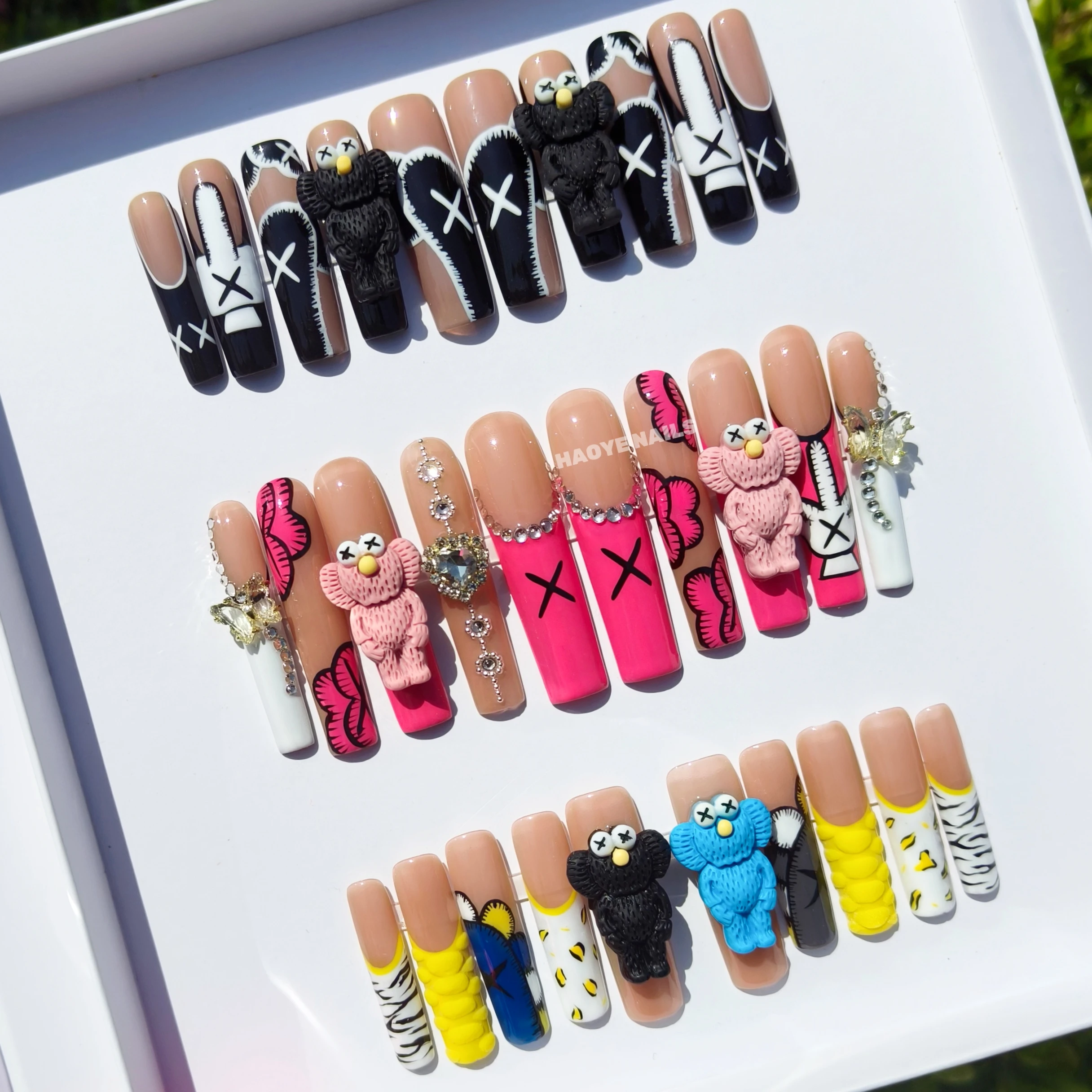 Press On Nails Vendor Wholesale Custom Design Private Label Luxury Long French Tips False Acrylic Handmade Press On Nails Bulk