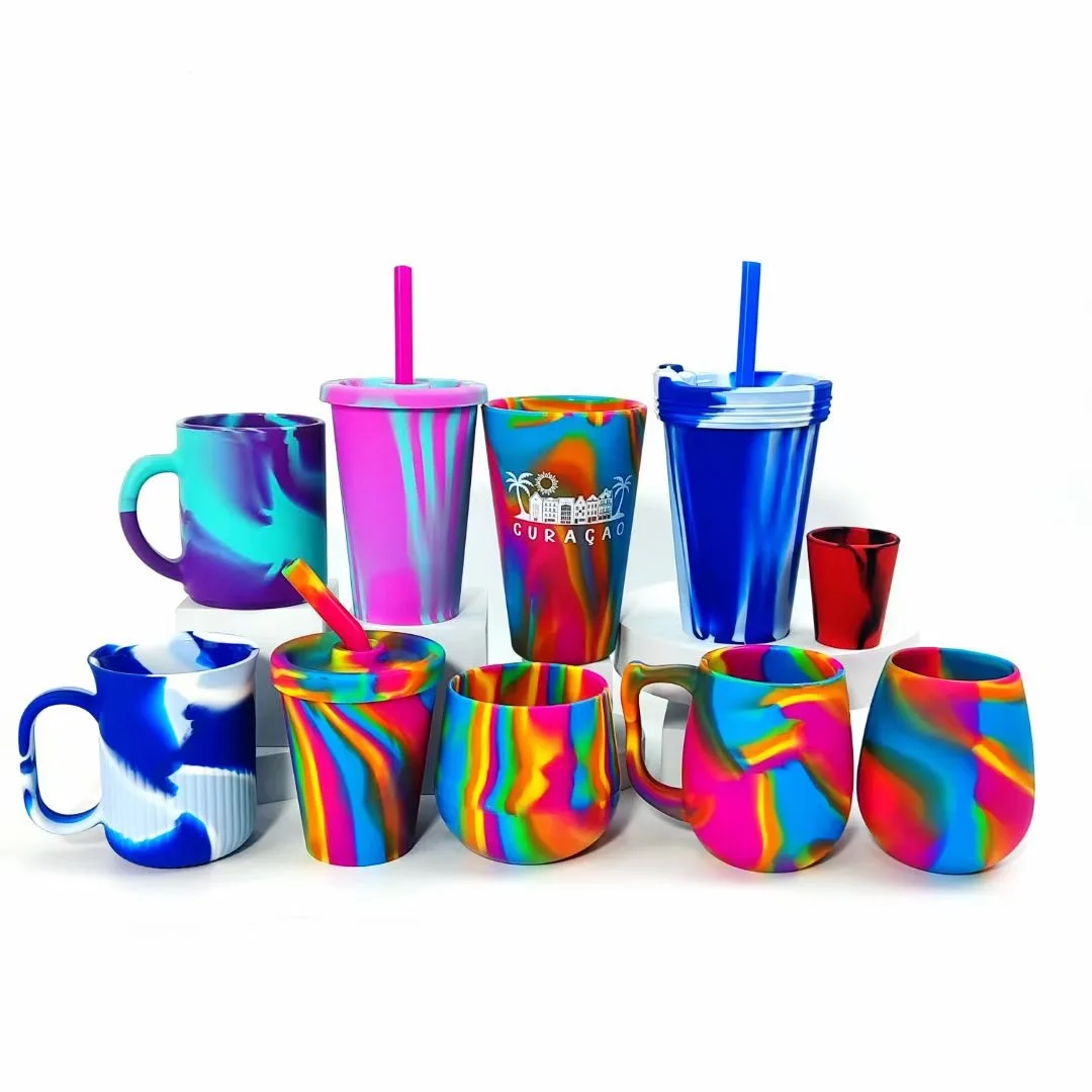 Eco-Friendly Drinkware Silicone Coffee Mug Cup Travel Car Mug Water Cup Milk Tea Cup With Silicone Lid and Straw