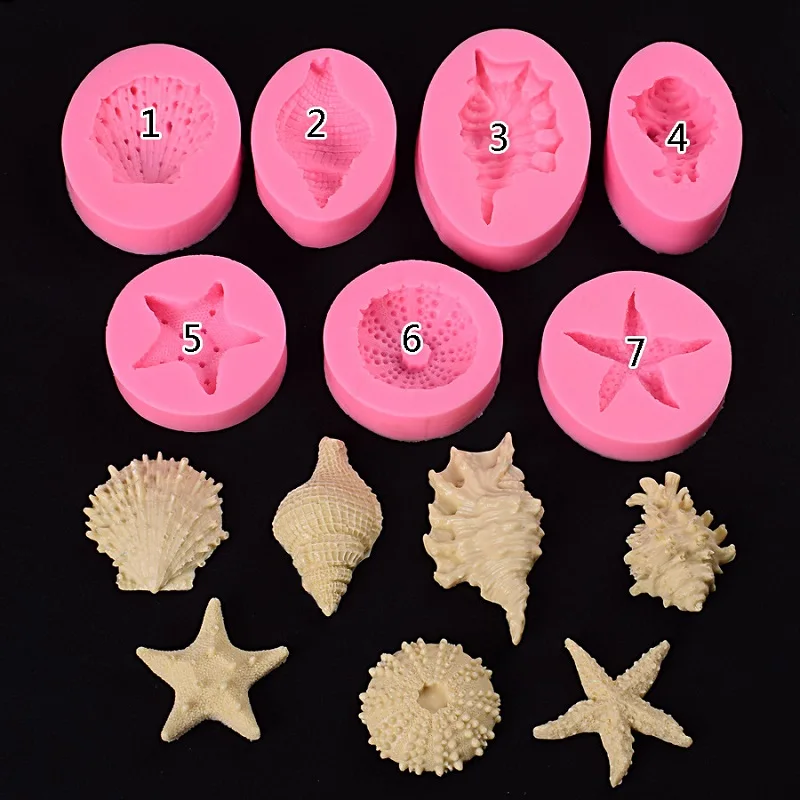 Ocean series pearl conch starfish shell sea urchin fondant molds seashell cake decoration silicone mold
