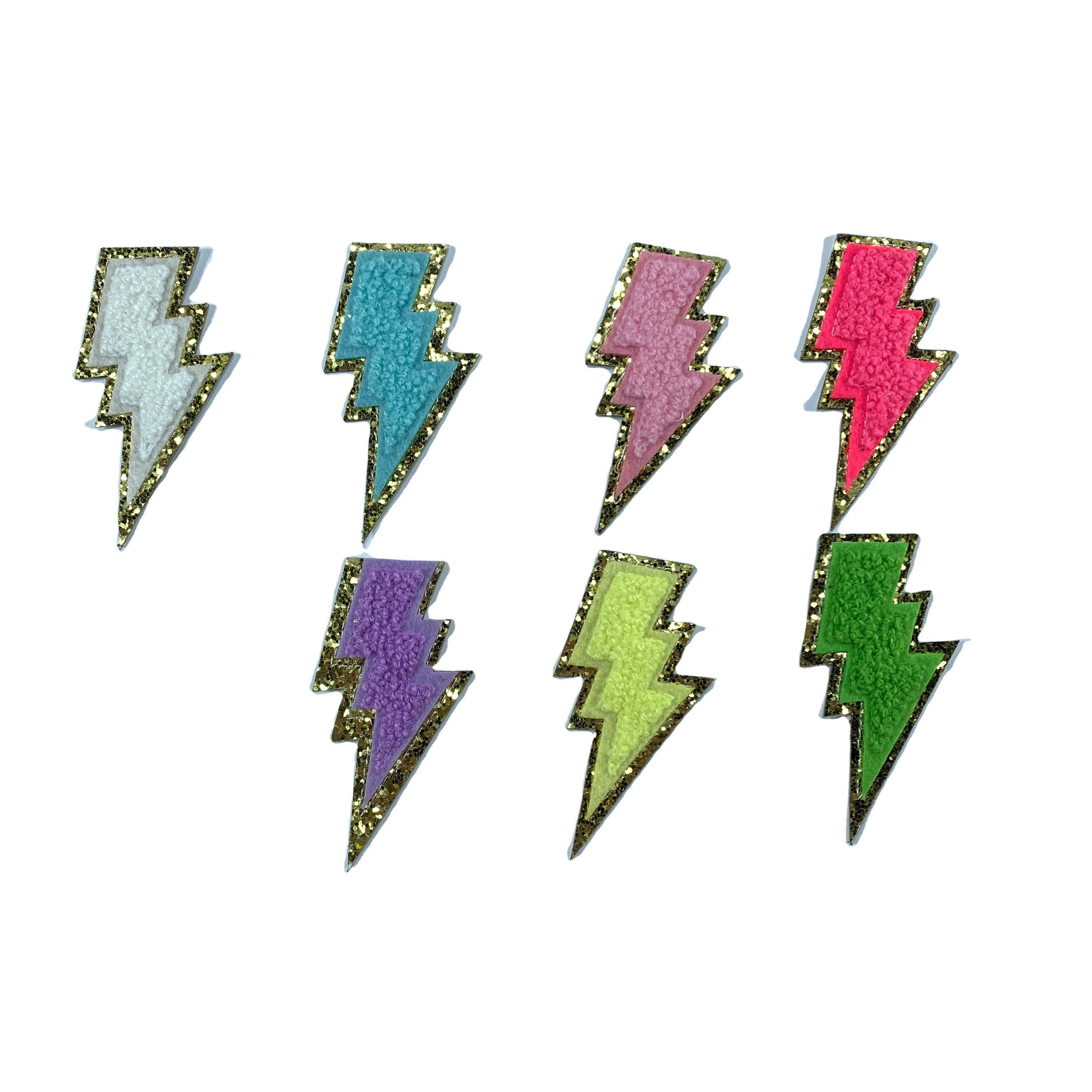 High quality exquisite embroidery Rainbow Lighting Face Heart Star glitter chenille iron on bag applique patch for cosmetic bag