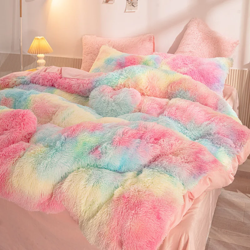 Thickened mink bed four-piece crystal velvet bed sheet winter warm plush duvet cover coral velvet