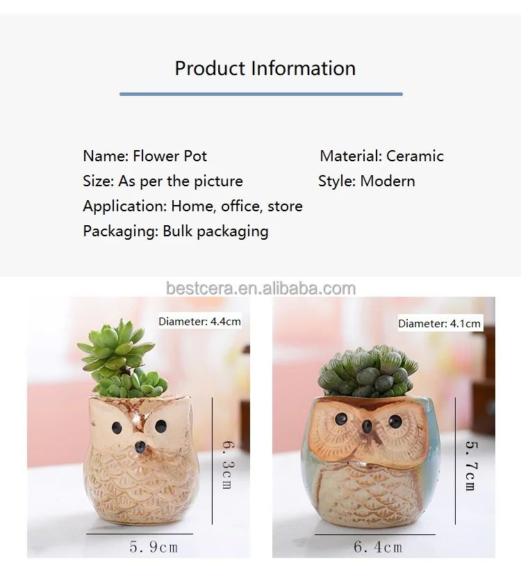 Owl Shaped flower pot decorative succulent pots mini ceramic succulent planter pot a drainage hole