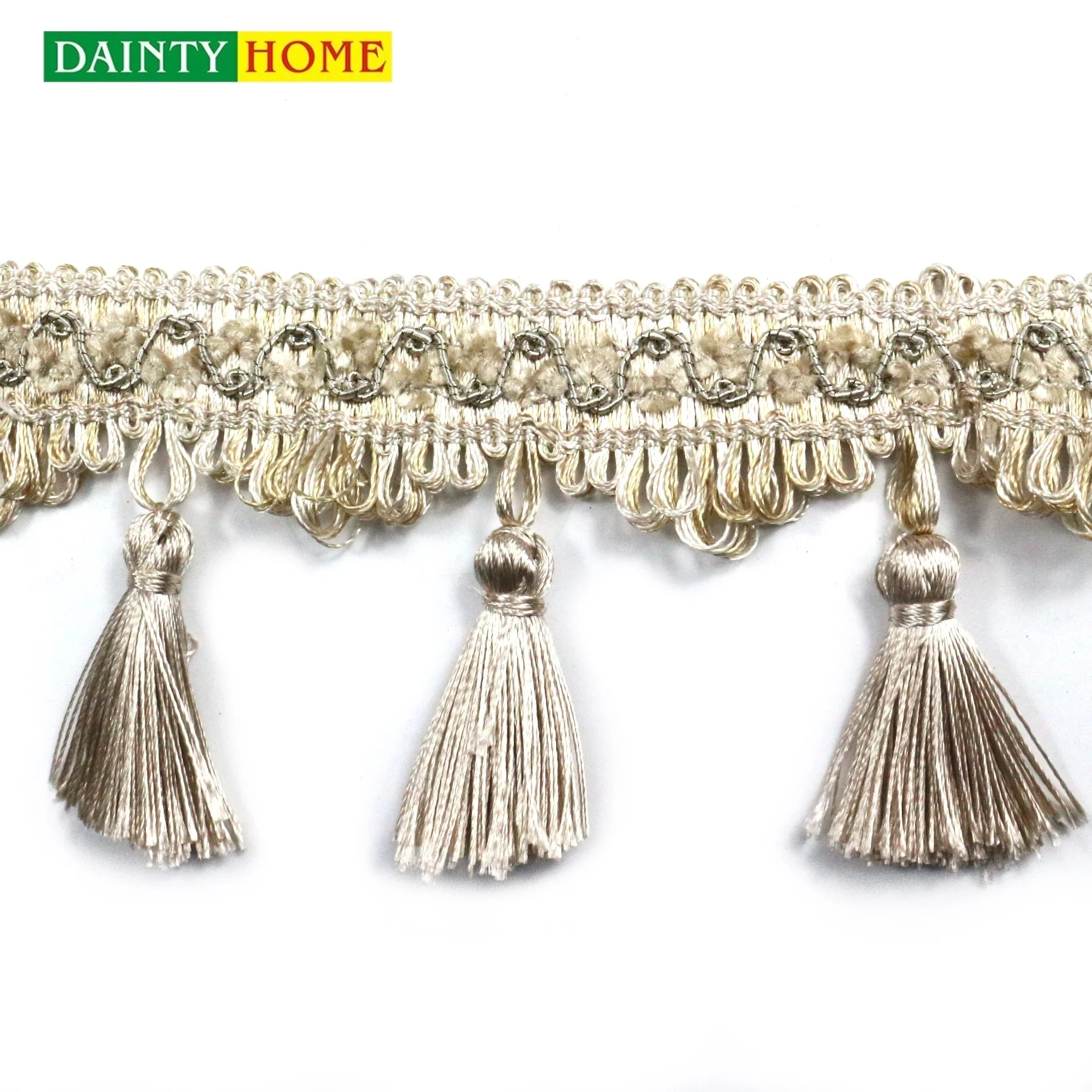 Clothes Curtain Decoration Polyester Beige Thick Fringe
